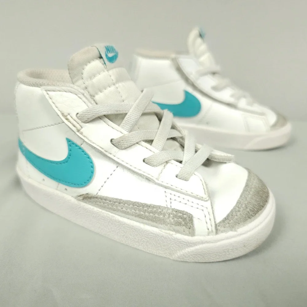 Nike Blazer Mid 77 Shoes TD Size 8C Toddler White Dusty Cactus Aqua Leather Mid